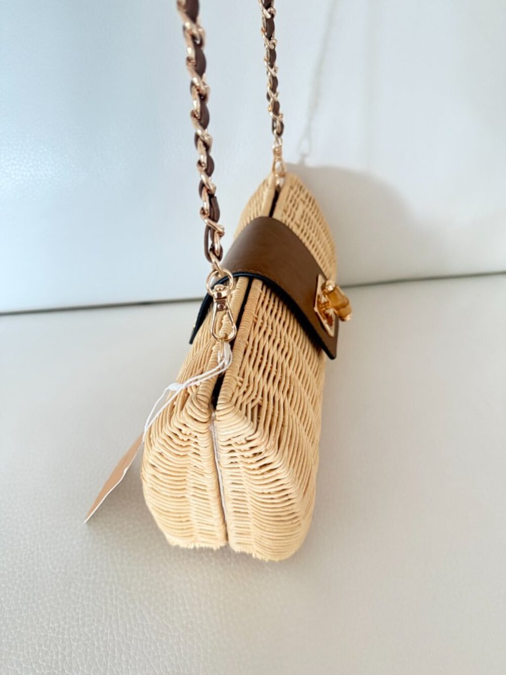 NWT TOMMY BAHAMA WOVEN WICKER SHOULDER BAG CLUTCH PURSE TAN BROWN - Picture 3 of 8